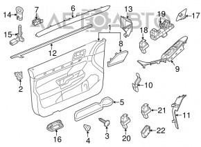 Capacul ușii, cartela din față dreapta VW Jetta 11-18 SUA negru cu inserție neagră din plastic, cotiera din piele, matriță lucioasă gri tip 1, zgârieturi.