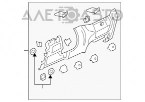 Накладка колени водителя в сборе VW Tiguan 09-17 с бардачком, под auto климат, черн