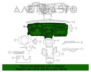 Panoul frontal al torpilei fără AIRBAG pentru Jeep Grand Cherokee WK2 14-21 negru, crăpat în bara de fixare