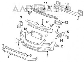 Suportul amplificatorului pentru bara de protecție față stânga VW Tiguan 09-11 pre-restilizare.