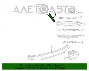 Molding sticla stânga Jeep Compass 17- lateral, negru lucios, ghidaj rupt