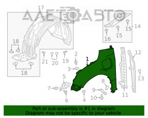 Aripa dreapta fata Honda Clarity 18-21 SUA, aluminiu, argintiu NH-704M, lovituri