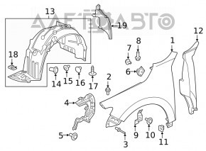 Aripa dreapta fata Honda Insight 19-22 cu suportul albastru B-593M, fara indoituri.