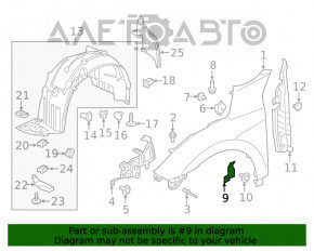 Suport aripă dreapta Honda Civic X FC 16-21, metal, mic.