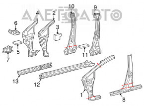 Bara caroserie față stânga Toyota Prius V 12-17 albă