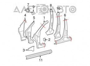 Bara metalica stanga pentru caroserie Toyota Highlander 08-13, taiata, alba, cu manson