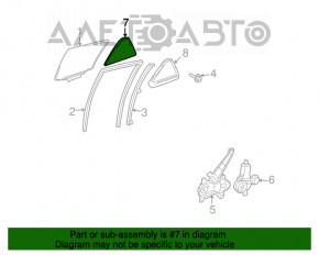 Sticla ușii triunghiulară cu garnitură spate stânga pentru Lexus RX300 RX330 RX350 RX400h 04-09, cu geam fumuriu