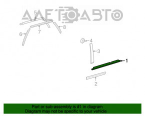 Moldura centrală a ușii din spate dreapta a geamului Lexus RX300 RX330 RX350 RX400h 04-09 s-a umflat.