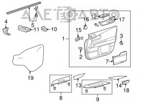 Capacul ușii, cartela frontală stânga Lexus RX350 RX450h 10-15, piele neagră cu maro