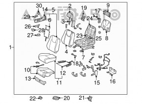 Пассажирское сидение Lexus RX350 RX450h 10-15 без airbag, кожа рыжая