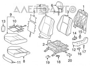 Scaunul șoferului pentru Lexus CT200h 11-17 fără airbag, electric defect, piele neagră, fără suport pentru cap.