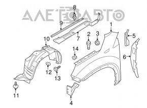 Aripa față stânga Kia Sorento 10-15 argintie 3D, săgeată