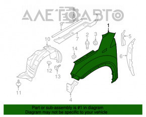 Aripa dreapta fata Kia Sorento 10-15 argintie 3D, bara