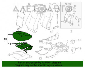 Scaun de pasager Toyota Highlander 14-16 fără airbag, material textil negru, uzat.