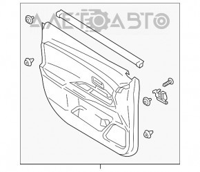 Capacul ușii, cartela frontală stânga Mitsubishi Outlander 14-21 negru cu inserție neagră din pânză, matriță gri sub structura de carbon, pentru curățare chimică.