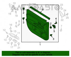 Capacul ușii, cartela frontală stânga Mitsubishi Outlander 14-21 negru cu inserție neagră din pânză, matriță gri sub structura de carbon, pentru curățare chimică.