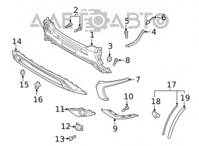 Moldura cromată superioară stânga a bara de protecție față Mitsubishi Outlander 16-21 a fost tăiată în unghi.