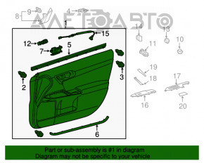 Capacul ușii, cartela din față dreapta Lexus CT200h 11-17, piele neagră.