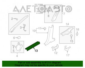 Capac prag frontal stânga Mitsubishi Outlander 14-21, neagră, uzată, prinderea ruptă.