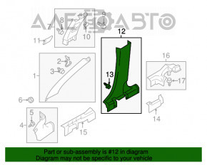 Capacul stâlpului central, partea de jos, stânga, Mitsubishi Outlander Sport ASX 10- negru.