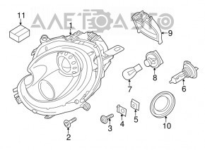 Фара передняя левая Mini Cooper Countryman R60 10-16 голая галоген, желтый поворотник, скол, под полировку