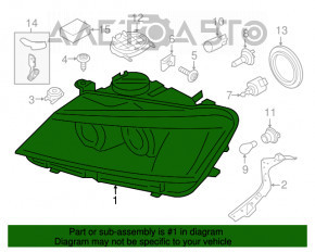 Far stânga față goală BMW X3 F25 11-14 pre-restilizare halogen.