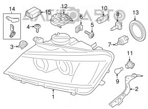 Far stânga față goală BMW X3 F25 11-14 pre-restilizare halogen.