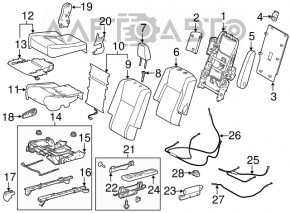 Rândul din spate al locurilor, al doilea rând, stânga, Toyota Highlander 14-19, piele, bej, separat.