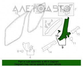 Capacul stâlpului central, partea de jos, stânga, Nissan Rogue Sport 17-19 - negru, zgârieturi