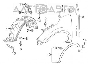 Capacul aripii din față dreapta Nissan Rogue Sport 17-19, nou, neoriginal