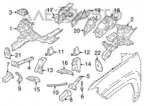 Suportul amplificatorului de cadru frontal stânga Fiat 500X 16-17