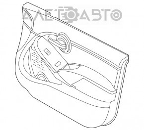 Capacul ușii, cartela frontală stânga Fiat 500X 16-17 negru cu inserție neagră din piele, cotier din piele, capac gri lucios zgâriat, sunet beats audio, zgârieturi.