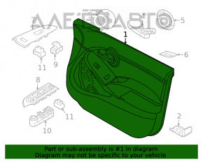 Capacul ușii, cartela frontală stânga Fiat 500X 16-17 negru cu inserție neagră din piele, cotier din piele, capac gri lucios zgâriat, sunet beats audio, zgârieturi.