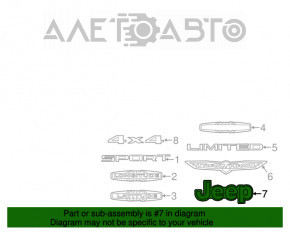 Emblema Jeep pentru portiera portbagajului Jeep Cherokee KL 14-18 gri.