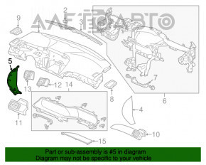 Capacul torpedoului lateral stânga pentru Honda Accord 13-17, negru.