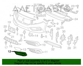 Grila bara stanga Honda Civic X FC 16-18 sub PTF, sub control de croaziera