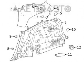 Capacul arcului stâng Jeep Cherokee KL 19- negru, sub capacul electric, zgârieturi, plastic albicios.