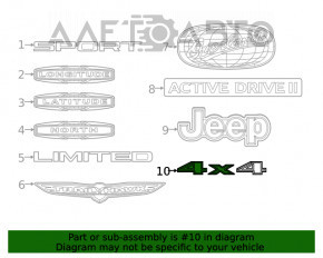 Emblema portierei spate 4x4 a Jeep Cherokee KL 19-21 crom