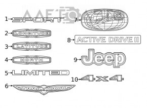 Emblema portierei spate 4x4 a Jeep Cherokee KL 19-21 crom