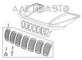 Grila radiatorului Jeep Cherokee KL 19- set complet de restaurare, 7 piese