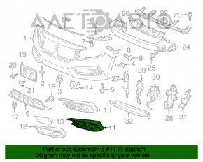 Grila bara stângă a bumperului Honda Civic X FC 16-18 sub PTF nou OEM original