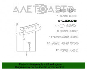 Emblema cu inscripția LEXUS pentru capacul portbagajului Lexus GS300 GS350 GS430 GS450h 06-11