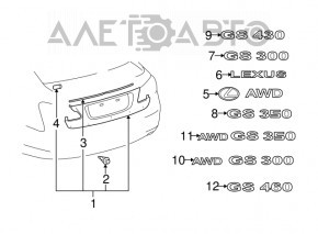 Emblema cu inscripția LEXUS pentru capacul portbagajului Lexus GS300 GS350 GS430 GS450h 06-11