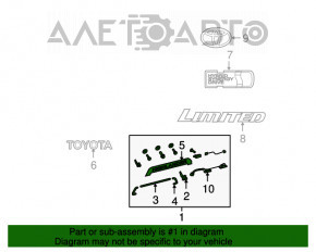 Moldura portbagajului Toyota Highlander 08-13 cu buton, cu iluminare a numărului de înmatriculare.