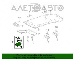 Plafonul de iluminare frontal pentru Toyota Highlander 08-13, bej, fără plafon panoramic, cu navigație, cu dispozitiv de deschidere a porților de garaj.