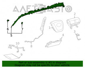 Perna de siguranță airbag, cortina laterală dreapta Toyota Highlander 20- cartuș de aer ruginit.