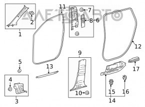 Capacul suportului frontal dreapta superioara Toyota Highlander 20- negru sub difuzorul JBL