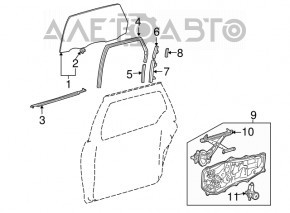 Geamul ușii din spate dreapta pentru Toyota Sienna 04-10, nou, original OEM.