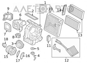 Corpul de încălzire gol al unui BMW X1 F48 16-22 fără evaporator.