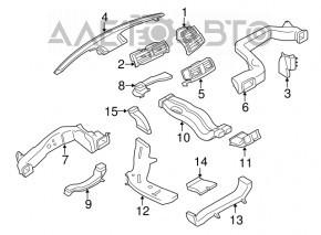 Conducta de aerisire a panoului frontal care suflă parbrizul BMW X5 E70 07-13 are fisuri în punctele de fixare